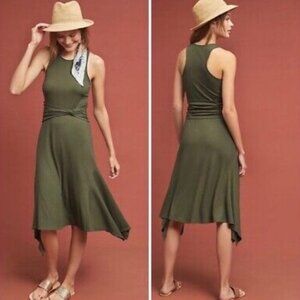 Anthropologie Olive Green Ribbed Kingsolver Sleeveless Dress Small